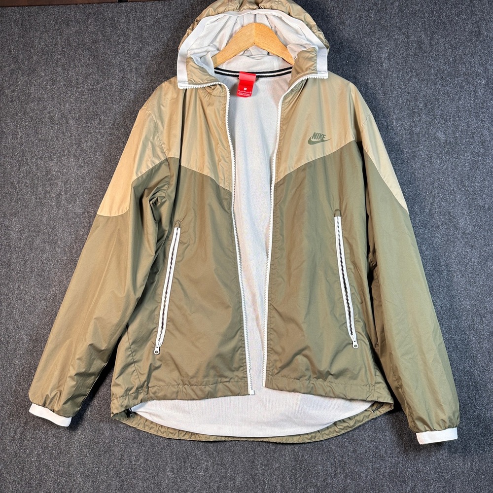 Nike Windrunner Hooded Windbreaker Jacket Olive Tan Mens Medium Missing Zipper